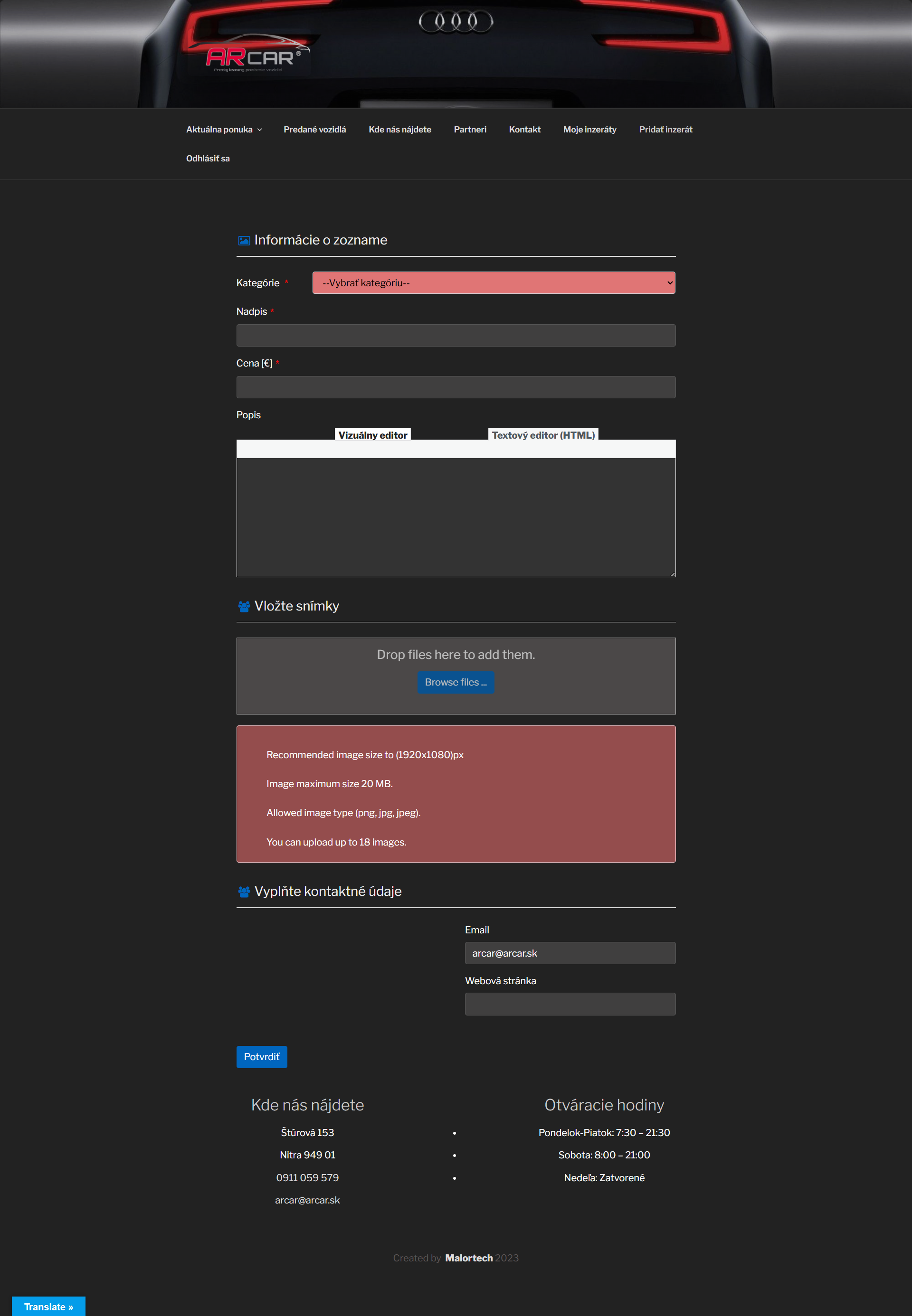 Pridávanie inzerátov